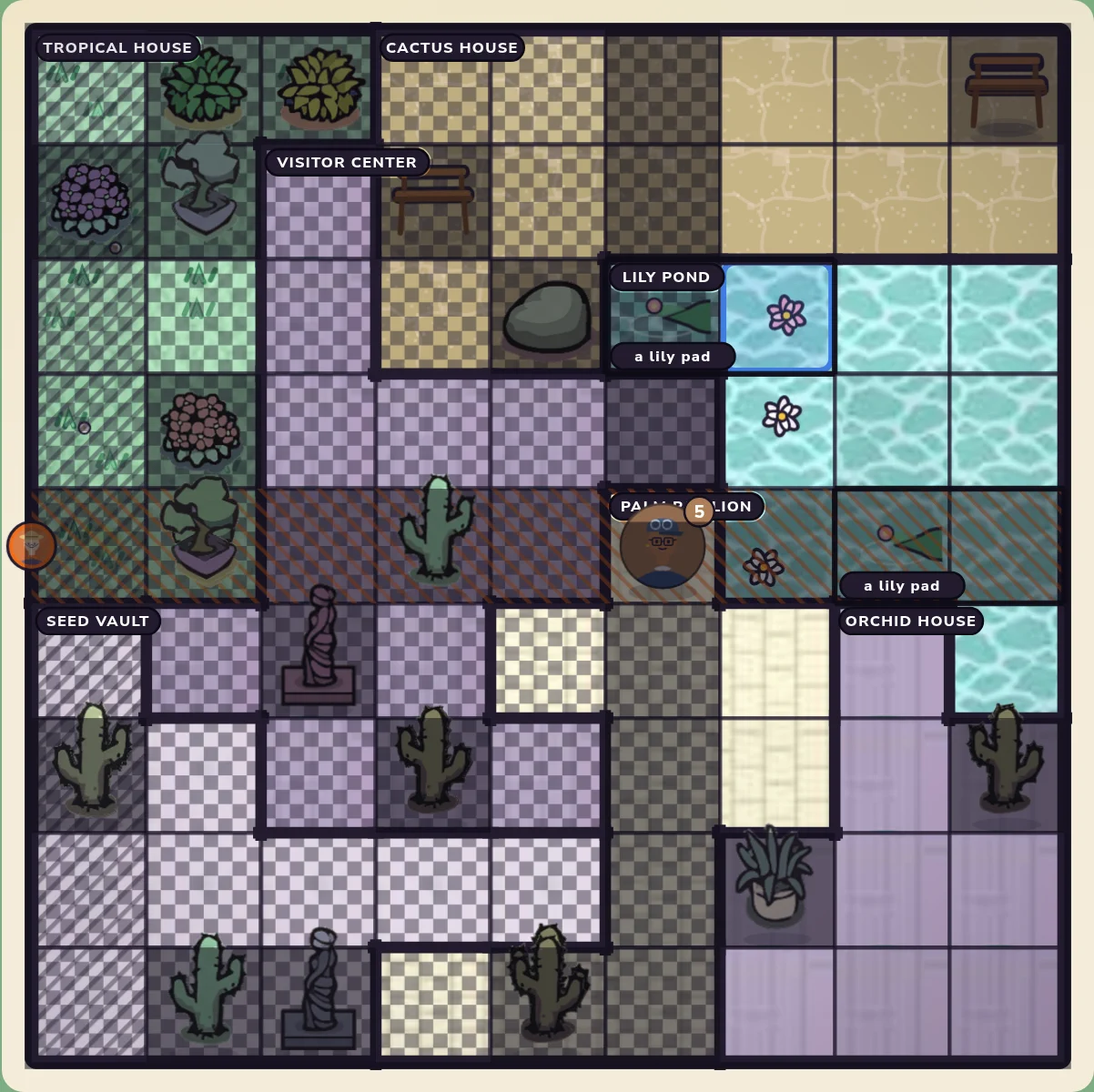 The same board with a claimed row, showing checkerboard and diagonal shading together